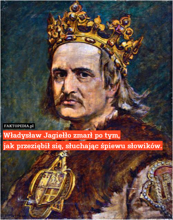 Władysław Jagiełło zmarł po tym,
jak przeziębił się, słuchając śpiewu słowików. 
