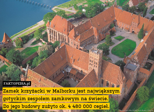 Zamek krzyżacki w Malborku jest – Zamek krzyżacki w Malborku jest największym
gotyckim zespołem zamkowym na świecie.
Do jego budowy zużyto ok. 4 480 000 cegieł. 