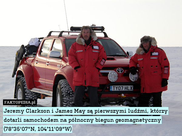 Jeremy Clarkson i James May są pierwszymi ludźmi, którzy dotarli samochodem na północny biegun geomagnetyczny (78°35&apos;07"N, 104°11&apos;09"W) 