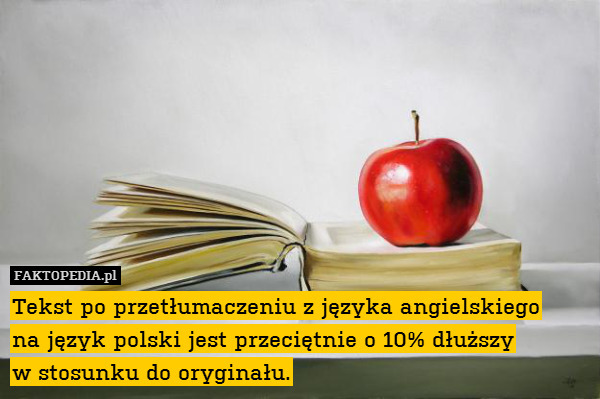 Tekst po przetłumaczeniu z języka – Tekst po przetłumaczeniu z języka angielskiego
na język polski jest przeciętnie o 10% dłuższy
w stosunku do oryginału. 