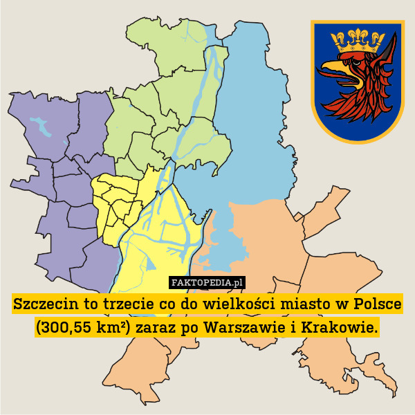 Szczecin to trzecie co do wielkości miasto w Polsce (300,55 km²) zaraz po Warszawie i Krakowie. 