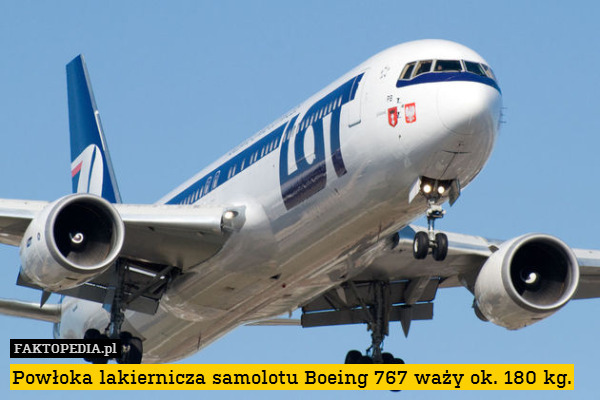 Powłoka lakiernicza samolotu Boeing 767 waży ok. 180 kg. 