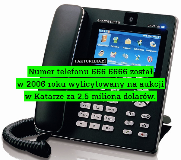 Numer telefonu 666 6666 został
w 2006 roku wylicytowany na aukcji
w Katarze za 2,5 miliona dolarów. 
