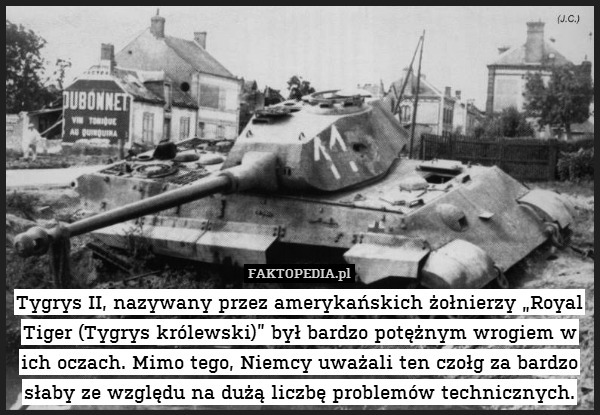 Tygrys II, nazywany przez amerykańskich żołnierzy „Royal Tiger (Tygrys królewski)” był bardzo potężnym wrogiem w ich oczach. Mimo tego, Niemcy uważali ten czołg za bardzo słaby ze względu na dużą liczbę problemów technicznych. 