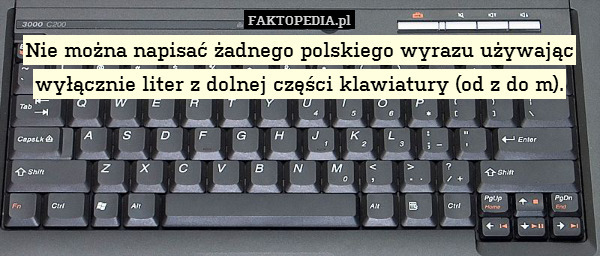 Nie można napisać żadnego polskiego wyrazu używając wyłącznie liter z dolnej części klawiatury (od z do m). 