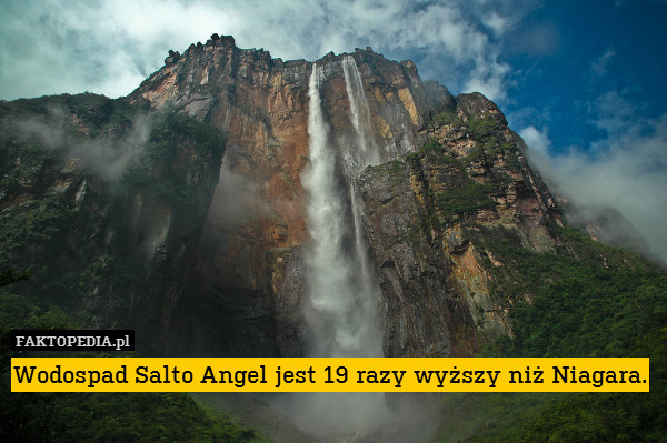 Wodospad Salto Angel jest 19 razy wyższy niż Niagara. 