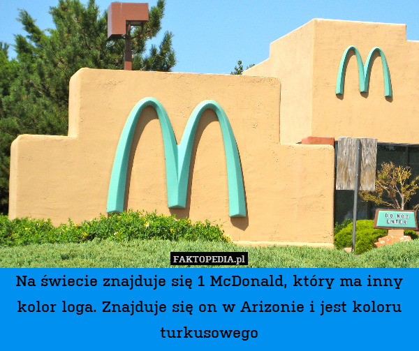 Na świecie znajduje się 1 McDonald, który ma inny kolor loga. Znajduje się on w Arizonie i jest koloru turkusowego 