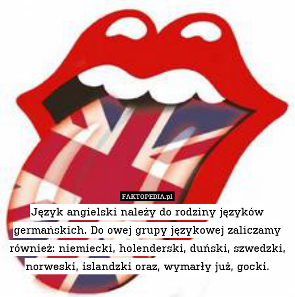 Język angielski należy do rodziny języków germańskich. Do owej grupy językowej zaliczamy również: niemiecki, holenderski, duński, szwedzki, norweski, islandzki oraz, wymarły już, gocki. 