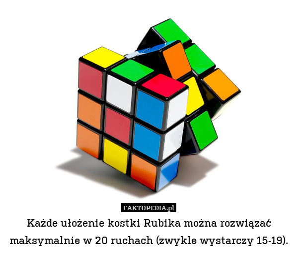 Każde ułożenie kostki Rubika można rozwiązać maksymalnie w 20 ruchach (zwykle wystarczy 15-19). 