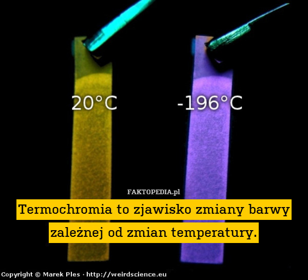 Termochromia to zjawisko zmiany barwy
zależnej od zmian temperatury. 