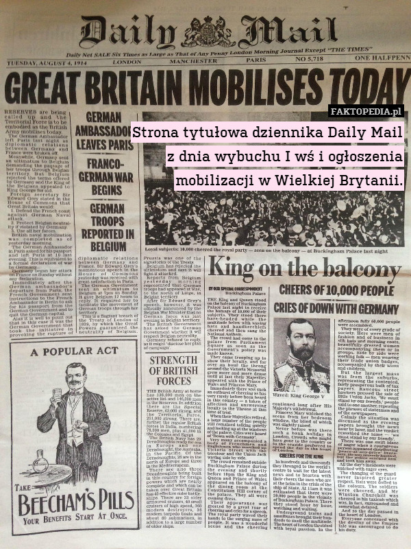 Strona tytułowa dziennika Daily Mail
z dnia wybuchu I wś i ogłoszenia
mobilizacji w Wielkiej Brytanii. 