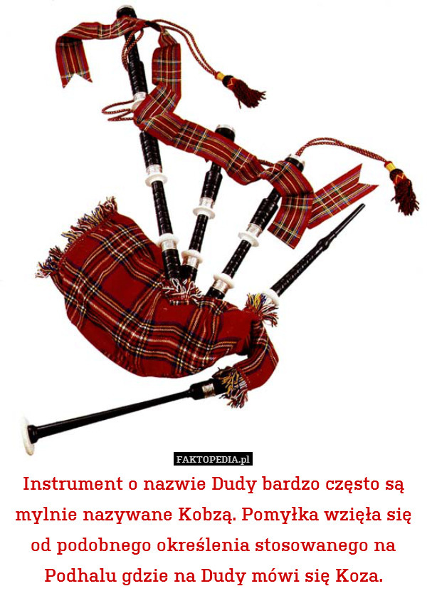 Instrument o nazwie Dudy bardzo często są mylnie nazywane Kobzą. Pomyłka wzięła się od podobnego określenia stosowanego na Podhalu gdzie na Dudy mówi się Koza. 