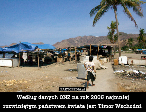 Według danych ONZ na rok 2006 najmniej rozwiniętym państwem świata jest Timor Wschodni. 