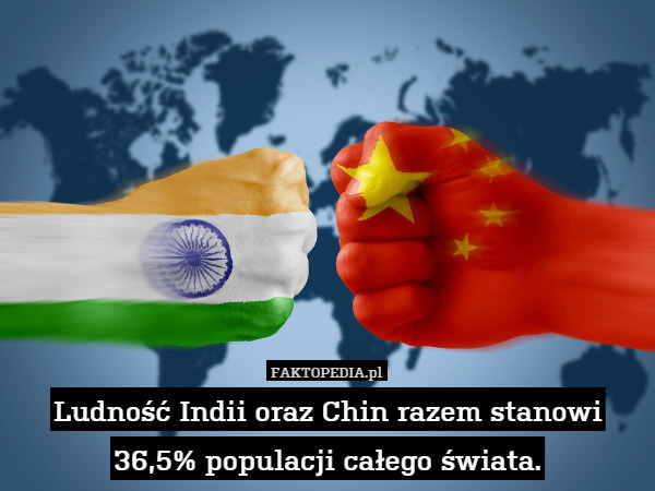 Ludność Indii oraz Chin razem stanowi
36,5% populacji całego świata. 