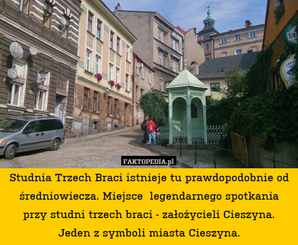 Studnia Trzech Braci istnieje tu prawdopodobnie od średniowiecza. Miejsce  legendarnego spotkania przy studni trzech braci - założycieli Cieszyna. Jeden z symboli miasta Cieszyna. 