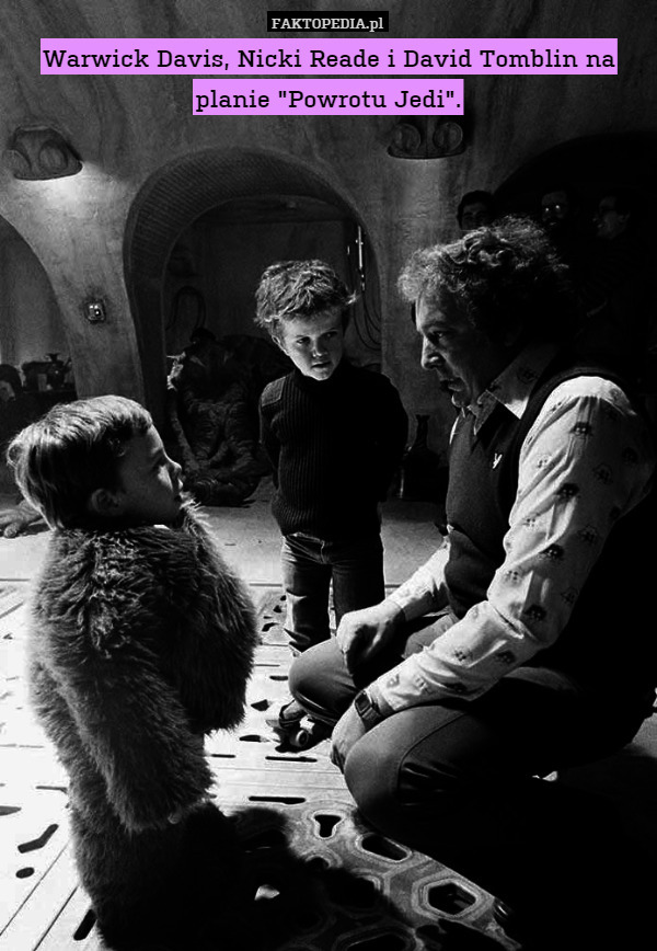 Warwick Davis, Nicki Reade i David Tomblin na planie "Powrotu Jedi". 