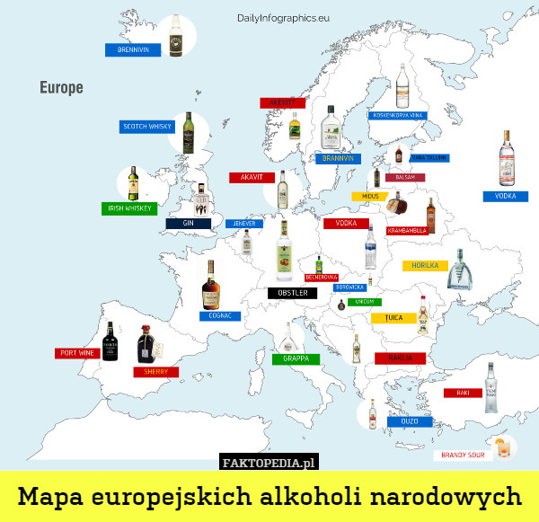 Mapa europejskich alkoholi narodowych 