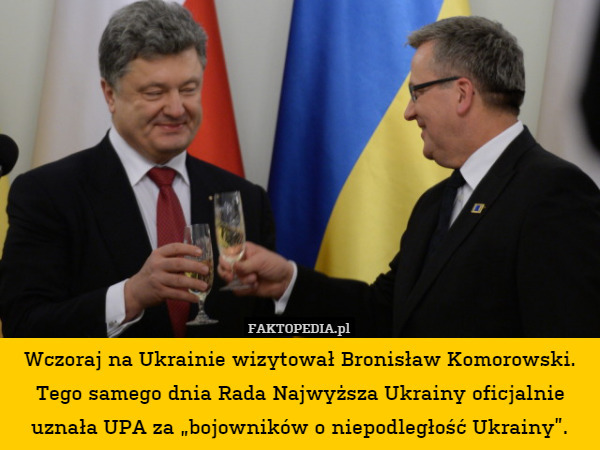 Wczoraj na Ukrainie wizytował Bronisław Komorowski. Tego samego dnia Rada Najwyższa Ukrainy oficjalnie uznała UPA za „bojowników o niepodległość Ukrainy”. 
