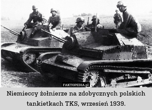 Niemieccy żołnierze na zdobycznych polskich tankietkach TKS, wrzesień 1939. 