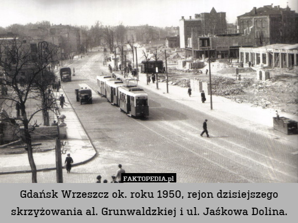 Gdańsk Wrzeszcz ok. roku 1950, rejon dzisiejszego skrzyżowania al. Grunwaldzkiej i ul. Jaśkowa Dolina. 