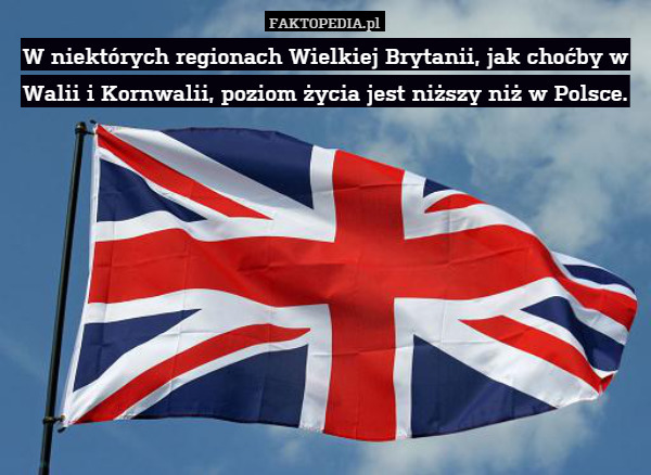 W niektórych regionach Wielkiej Brytanii, jak choćby w Walii i Kornwalii, poziom życia jest niższy niż w Polsce. 