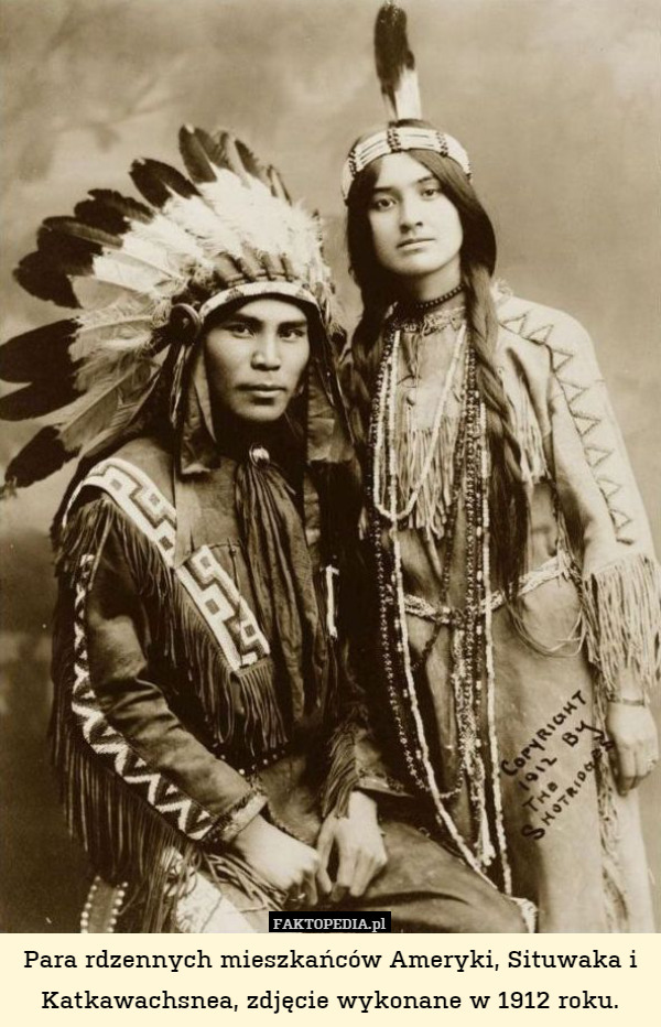 Para rdzennych mieszkańców Ameryki, Situwaka i Katkawachsnea, zdjęcie wykonane w 1912 roku. 