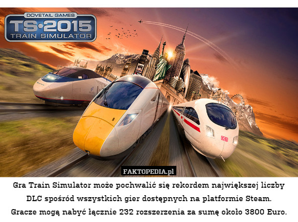 Gra Train Simulator może pochwalić się rekordem największej liczby DLC spośród wszystkich gier dostępnych na platformie Steam.
Gracze mogą nabyć łącznie 232 rozszerzenia za sumę około 3800 Euro. 