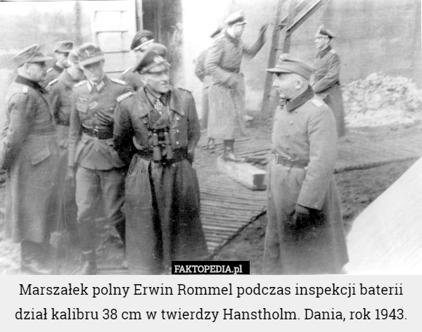 Marszałek polny Erwin Rommel podczas inspekcji baterii dział kalibru 38 cm w twierdzy Hanstholm. Dania, rok 1943. 