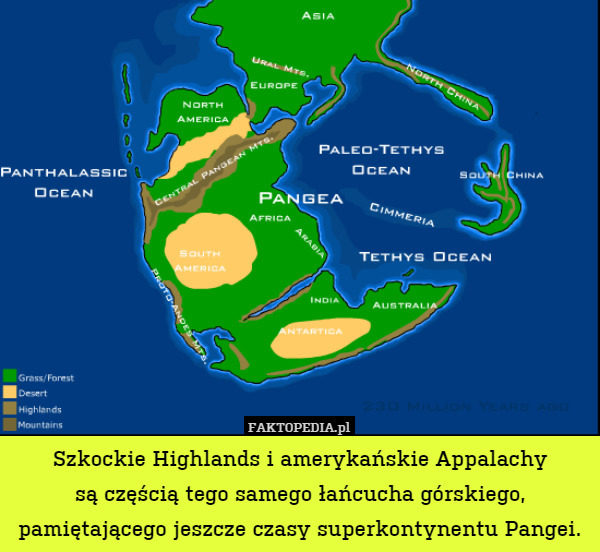 Szkockie Highlands i amerykańskie Appalachy
są częścią tego samego łańcucha górskiego, pamiętającego jeszcze czasy superkontynentu Pangei. 