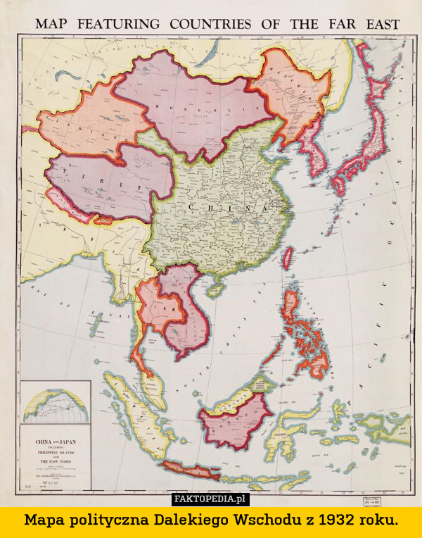 Mapa polityczna Dalekiego Wschodu z 1932 roku. 