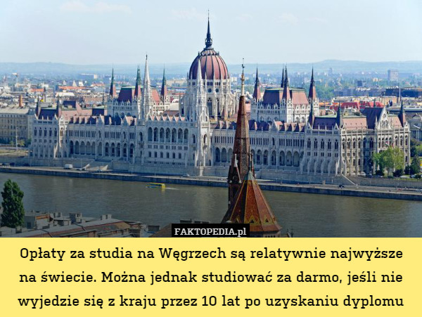 Opłaty za studia na Węgrzech są relatywnie najwyższe
na świecie. Można jednak studiować za darmo, jeśli nie wyjedzie się z kraju przez 10 lat po uzyskaniu dyplomu 