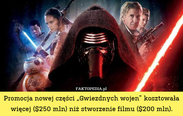 Promocja nowej części „Gwiezdnych wojen” kosztowała więcej ($250 mln) niż stworzenie filmu ($200 mln). 