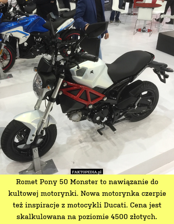 Romet Pony 50 Monster to nawiązanie do kultowej motorynki. Nowa motorynka czerpie też inspiracje z motocykli Ducati. Cena jest skalkulowana na poziomie 4500 złotych. 