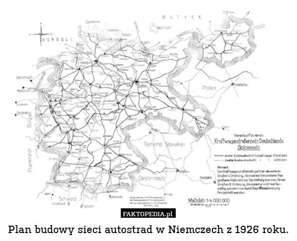Plan budowy sieci autostrad w Niemczech z 1926 roku. 