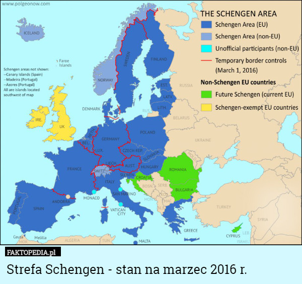 Strefa Schengen - stan na marzec 2016 r. 