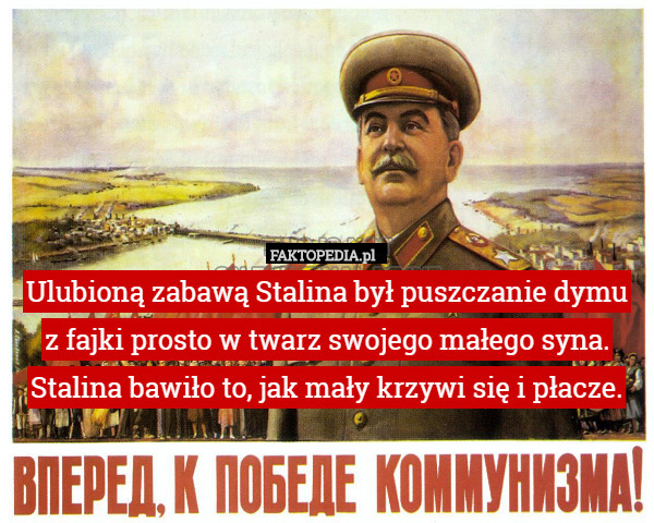 Ulubioną zabawą Stalina był puszczanie dymu
 z fajki prosto w twarz swojego małego syna.
 Stalina bawiło to, jak mały krzywi się i płacze. 