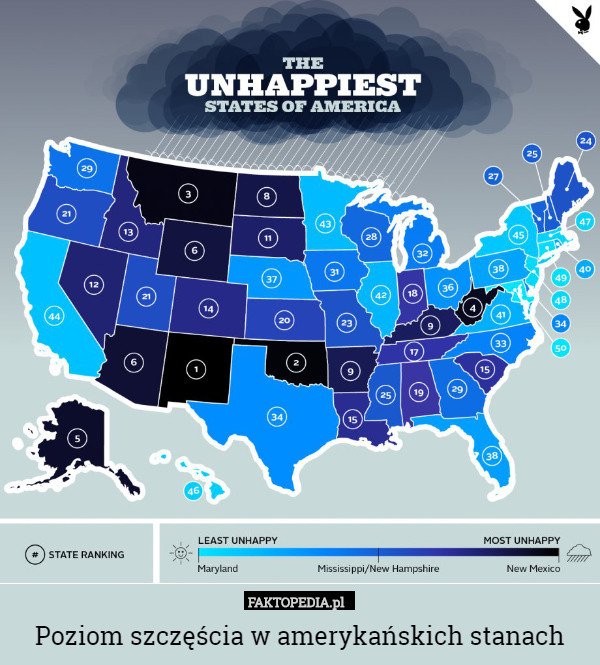 Poziom szczęścia w amerykańskich stanach 