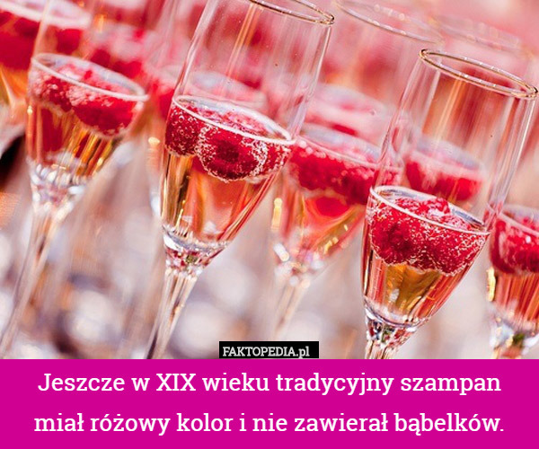 Jeszcze w XIX wieku tradycyjny szampan miał różowy kolor i nie zawierał bąbelków. 