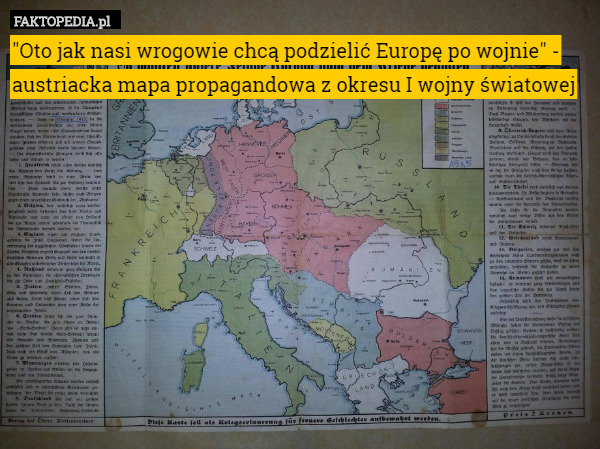 "Oto jak nasi wrogowie chcą podzielić Europę po wojnie" - austriacka mapa propagandowa z okresu I wojny światowej 