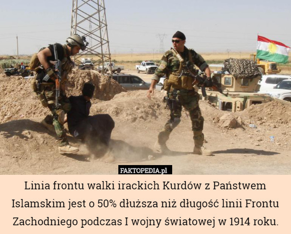 Linia frontu walki irackich Kurdów z Państwem Islamskim jest o 50% dłuższa niż długość linii Frontu Zachodniego podczas I wojny światowej w 1914 roku. 
