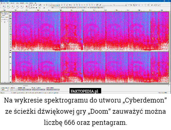 Na wykresie spektrogramu do utworu „Cyberdemon” ze ścieżki dźwiękowej gry „Doom” zauważyć można liczbę 666 oraz pentagram. 