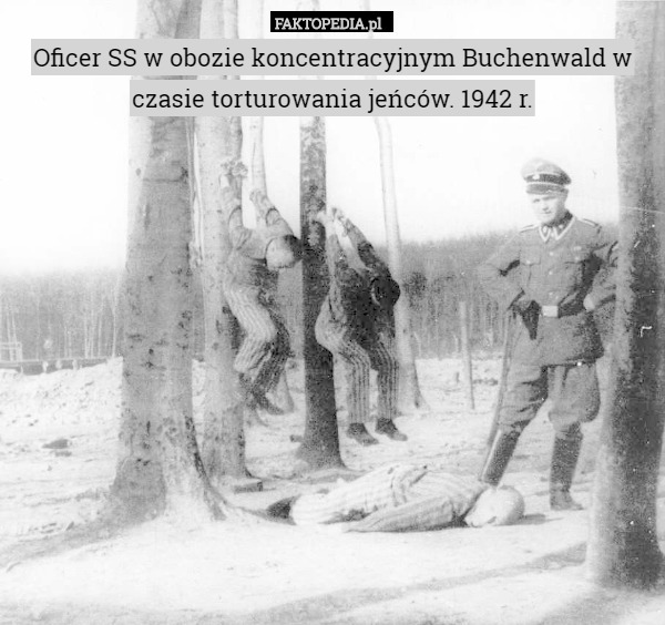 Oficer SS w obozie koncentracyjnym Buchenwald w czasie torturowania jeńców. 1942 r. 