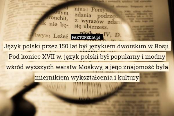 Język polski przez 150 lat był językiem dworskim w Rosji.
Pod koniec XVII w. język polski był popularny i modny wśród wyższych warstw Moskwy, a jego znajomość była miernikiem wykształcenia i kultury 
