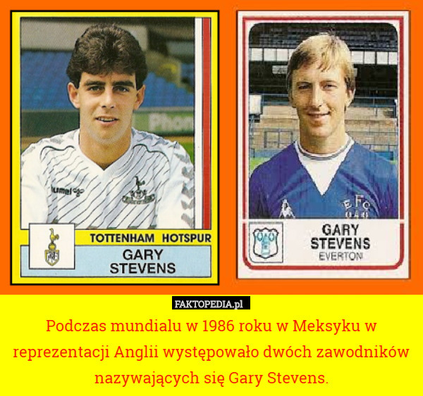 Podczas mundialu w 1986 roku w Meksyku w reprezentacji Anglii występowało dwóch zawodników nazywających się Gary Stevens. 