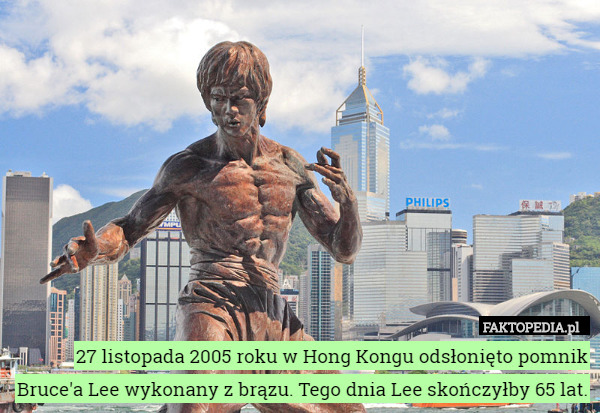 27 listopada 2005 roku w Hong Kongu odsłonięto pomnik Bruce'a Lee wykonany z brązu. Tego dnia Lee skończyłby 65 lat. 