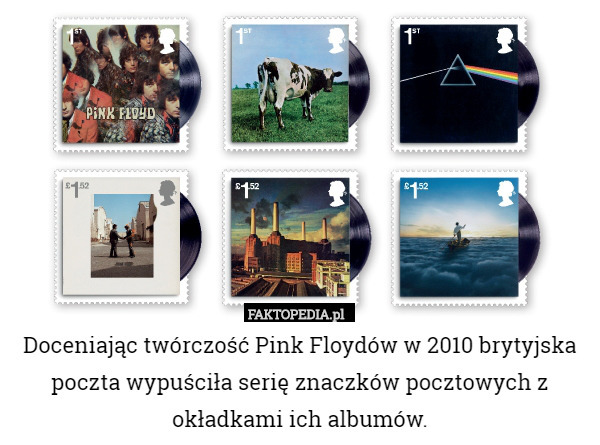 Doceniając twórczość Pink Floydów w 2010 brytyjska poczta wypuściła serię znaczków pocztowych z okładkami ich albumów. 