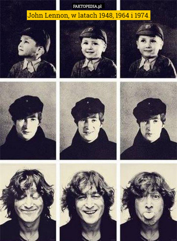 John Lennon, w latach 1948, 1964 i 1974. 
