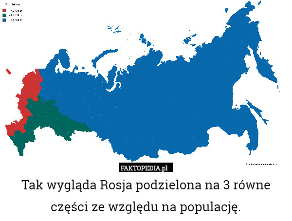 Tak wygląda Rosja podzielona na 3 równe części ze względu na populację. 