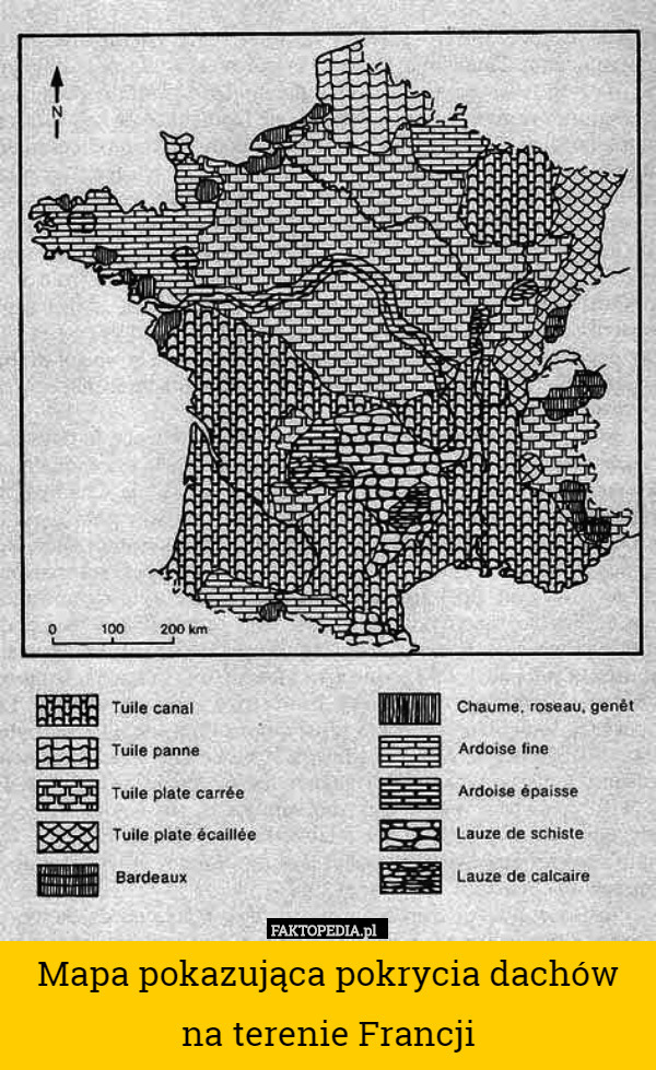 Mapa pokazująca pokrycia dachów na terenie Francji 