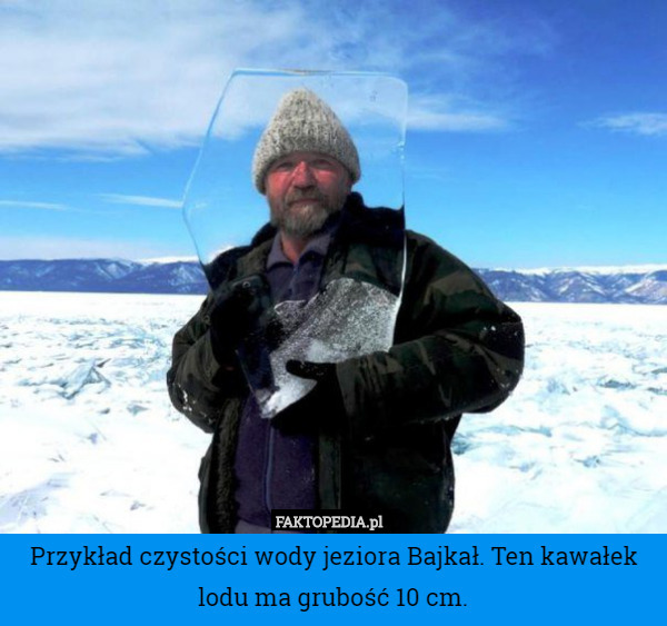 Przykład czystości wody jeziora Bajkał. Ten kawałek lodu ma grubość 10 cm. 